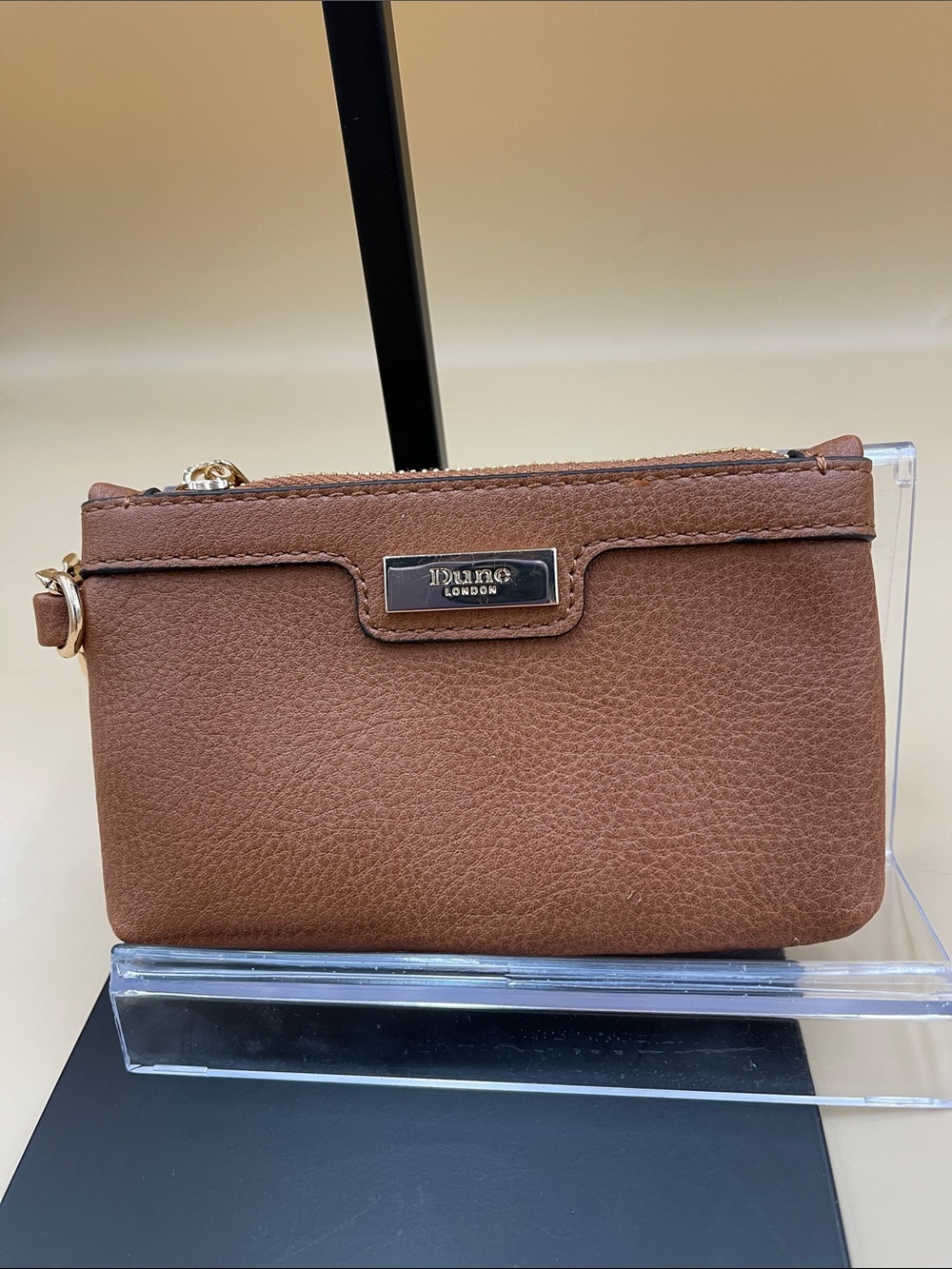 Dune London Tan Pebbled Leather Zip Coin Wallet with Gold Trim